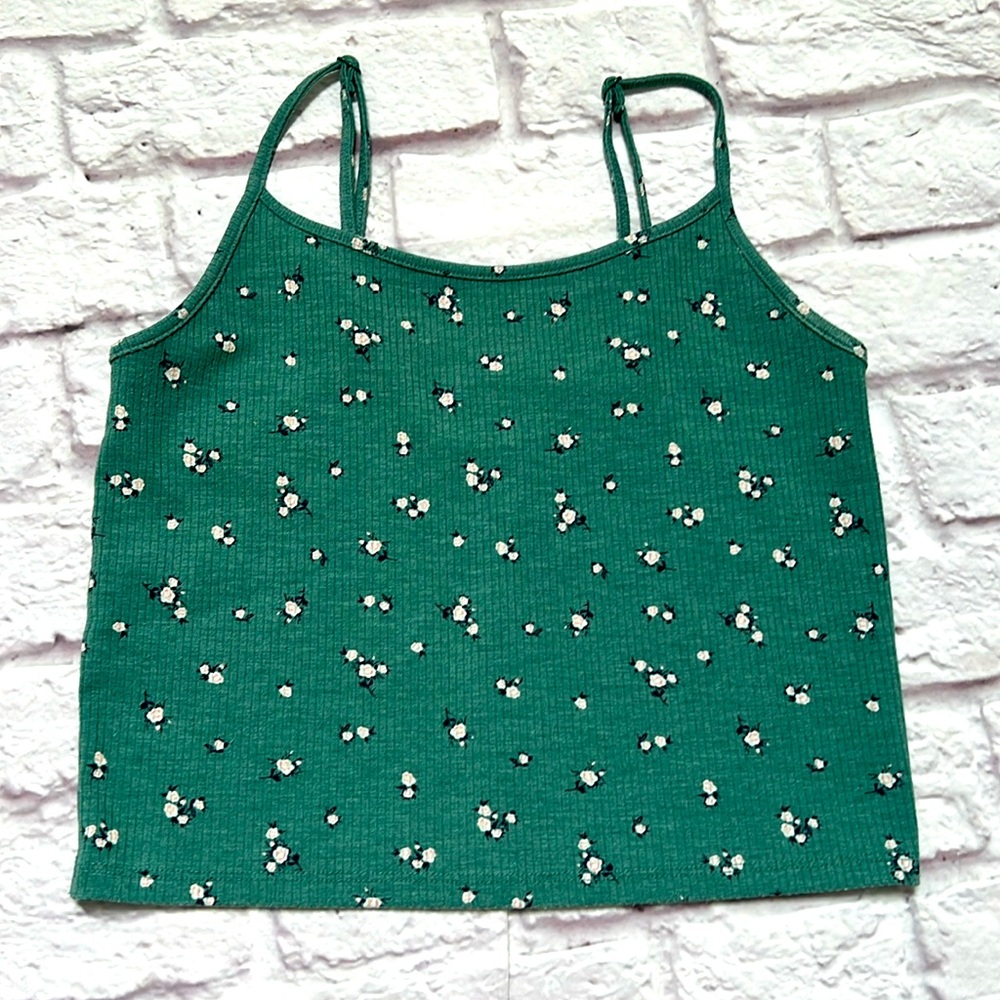 American eagle green floral crop tank top